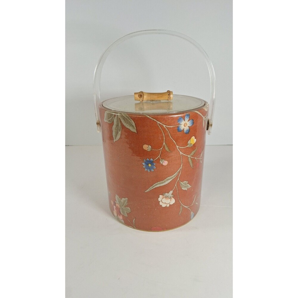 Vintage Floral Pattern Orange Ice Bucket with Handle